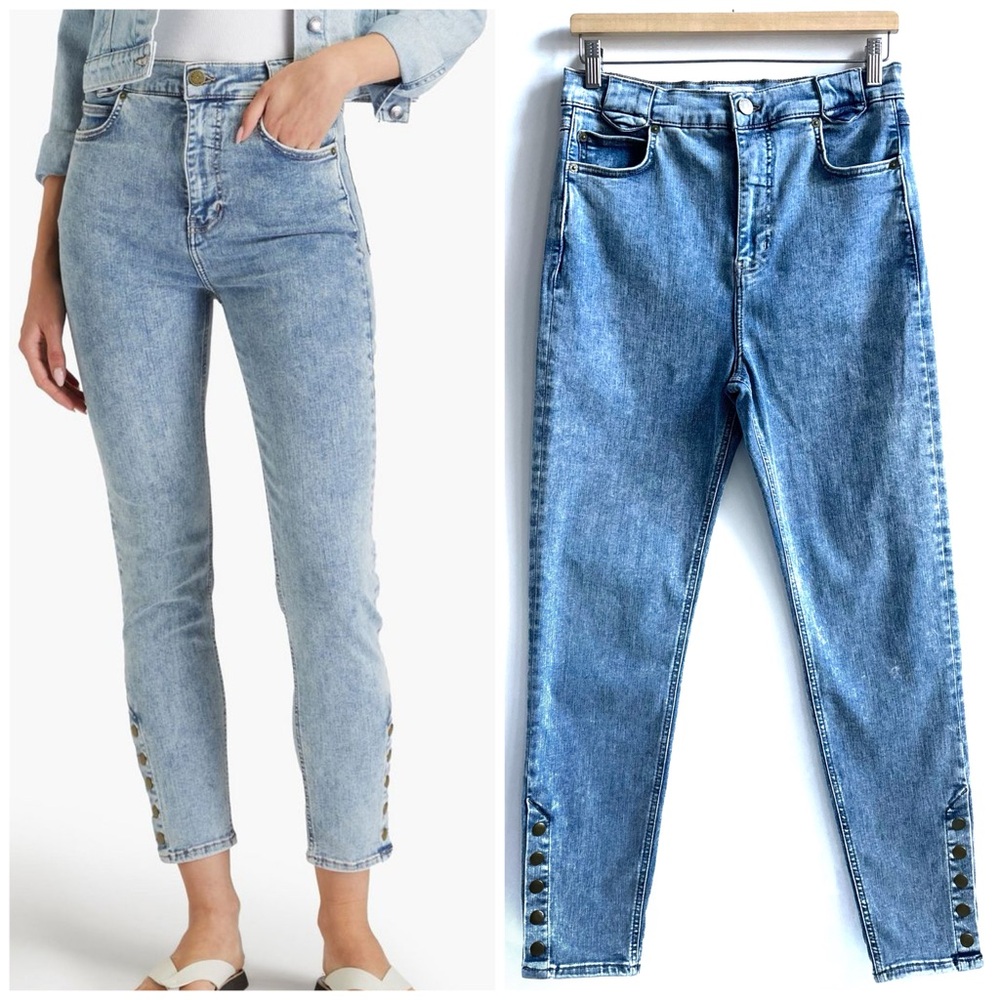FRAME Esther The Snapped Cropped High-Rise Blue Ankle Denim Leggings Size 28